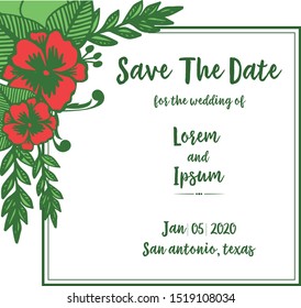 Crowd of red wreath frame for save the date of wedding invitation. Vector