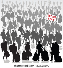Crowd of refugee people isolated on background. Vector illustration