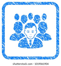 Crowd rubber seal stamp watermark. Icon vector symbol with grunge design and dirty texture in rounded squared frame. Scratched blue stamp imitation on a white background.