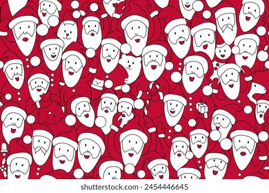Crowd of Santa Clauses. Seamless pattern with Santa Clauses. Christmas. Sketch Vector illustration