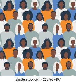 Crowd. Seamless background with men and women. There are silhouettes of different people. Diverse group of people. Pattern with people icons. Vector illustration