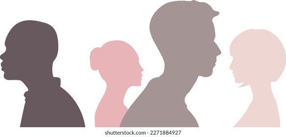 A crowd of sihouettes in profile vector illustration.