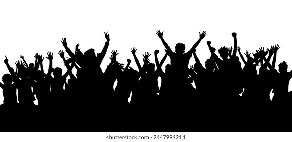 Crowd silhouette, applause crowd silhouette, cheerful people at concert