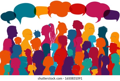 Crowd silhouette colored profile diversity people.Multicultural population.Globalization.Many multiethnic people who communicate and share ideas.Confusion and disorganization.Immigration