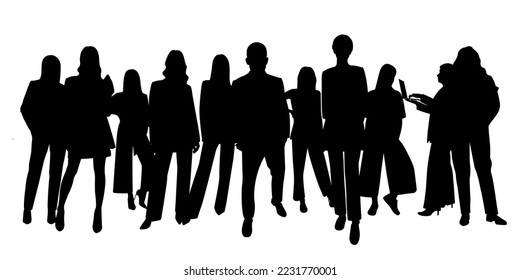 Crowd Silhouette Umriss, Gruppe von Menschen. Jugend, Unternehmensgruppe. Einzelvektor