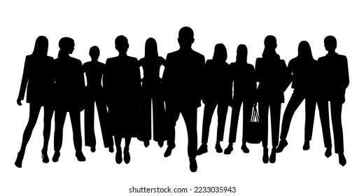 Crowd silhouette outline, group of people. Youth, business group. Isolated vector