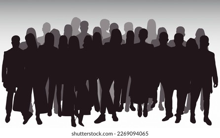 Crowd silhouette outline, group of people. Youth, business group. Isolated vector