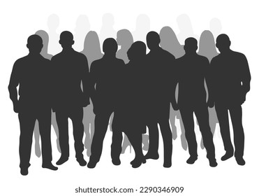 Crowd silhouette outline, group of people. Youth, business group. Isolated vector