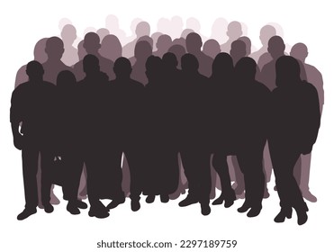 Crowd silhouette outline, group of people. Youth, students, business, workers, crowded street. Isolated vector