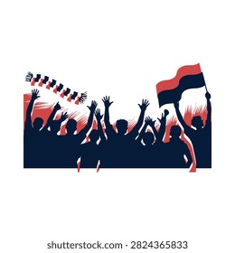 Crowd Silhouette With Raised Hands And Flags Vector Illustration