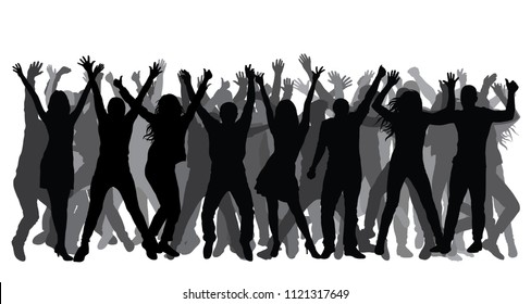 Crowd. Silhouettes of cheerful people. Vector