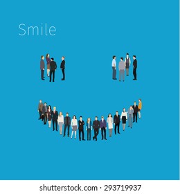 Crowd of smile symbol. Flat design, vector illustration