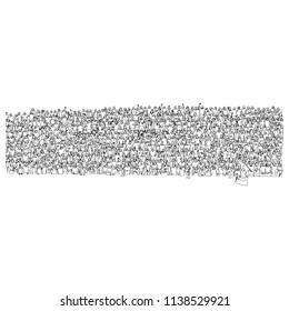 crowd of soccer fans cheering on big stadium vector illustration sketch doodle hand drawn with black lines isolated on white background