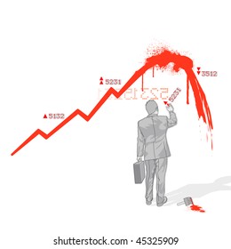 Crowd Source - Painted Economy. A businesman painting a downturned economy graph.