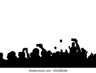 Crowd of spectators at a concert on a white background