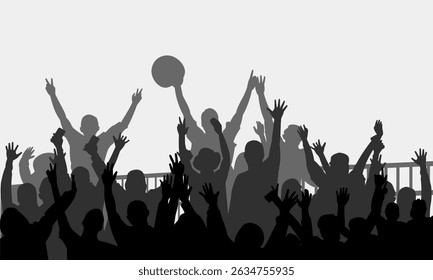 A crowd of spectators and fans at a show. Crowd of people silhouette vector illustration.