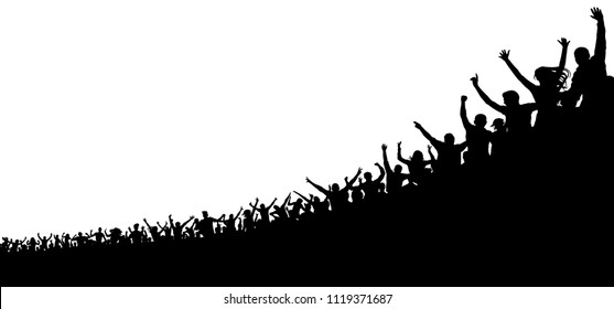 Crowd Of Sports Fans. Sports Cheerful Audience. Crowd Of People In The Stadium, Arena. Silhouette Vector