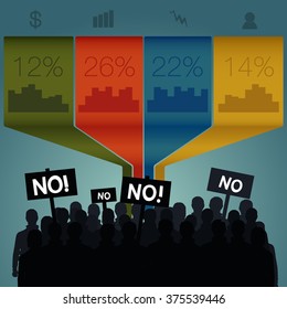 Crowd standing out. Signs to vote no. Infographics.