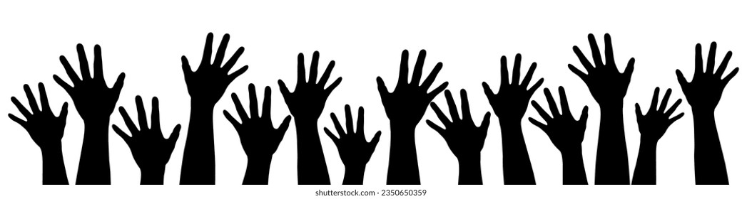 Crowd of stretched hands. Vector illustration