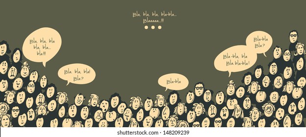 Crowd talking- cartoon characters - dark background