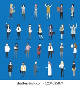 Crowd of tiny people walking with children or dogs, standing, talking, running. Cartoon men and women performing outdoor activities on city street. Flat colorful vector illustration