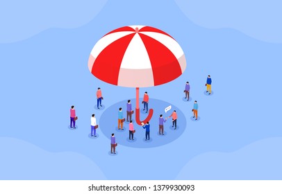 Crowd under the umbrella