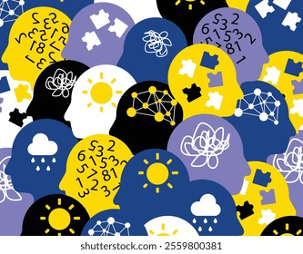 Crowd of various mental health issues illustration