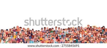 Crowd of various people seamless pattern. Adults, kids, teenagers, and seniors of different ethnicities. Vector illustration