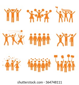 Crowd vector icon set orange