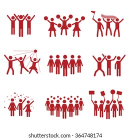 Crowd vector icon set red