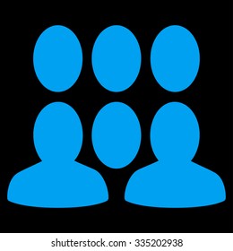 Crowd vector icon. Style is flat symbol, blue color, rounded angles, black background.