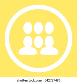 Crowd vector icon. Style is flat rounded symbol, white color, rounded angles, yellow background.