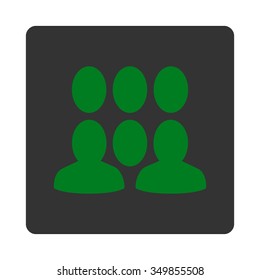 Crowd vector icon. Style is flat rounded square button, green and gray colors, white background.