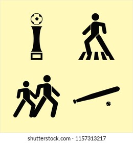 crowd vector icons set. with football cup, pedestrian, pedestrian people and baseball in set