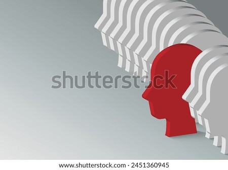 Crowd white head sign with red head sign. Problem resolve control. Metaphor mind mental. Split personality. Concept Psychology. Dual personality mind. Mental health.