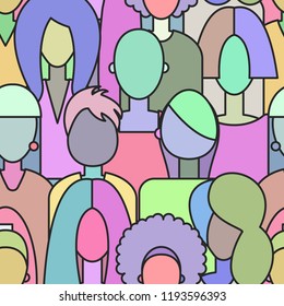 crowd of women, seamless pattern girls, abstract background women, vector banner on international womens day, eighth of march, feminists