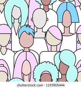 crowd of women, seamless pattern girls, abstract background women, vector banner on international womens day, eighth of march, feminists