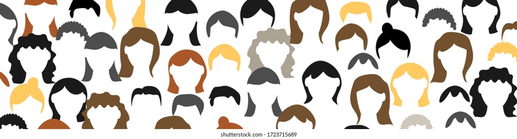 Crowd. Workers group, people in parade or in protest. Flat style. Vector banner background. Social community pattern of diverse people group in modern style