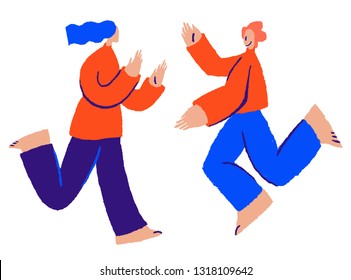 Crowd of young men and women dressed in trendy clothes dancing at club or music concert. Spontaneous dancing people. Vector men and woman dancing.