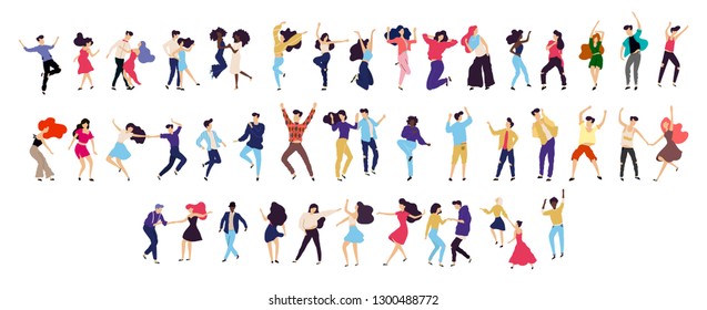 Crowd of young people dancing at club. Big set of characters having fun at party. Flat colorful vector illustration. - Vector