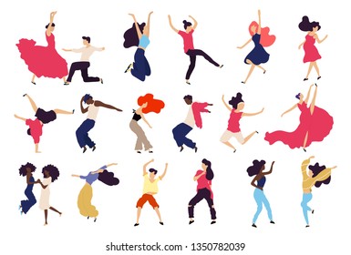 Crowd of young people dancing at club. Big set of characters having fun at party. Flat colorful vector illustration.  