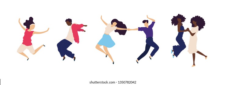 Crowd of young people dancing at club. Big set of characters having fun at party. Flat colorful vector illustration 