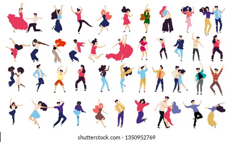 Crowd of young people dancing at club. Big set of characters having fun at party. Flat colorful vector illustration. 