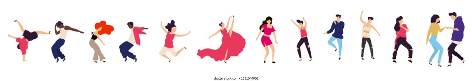 Crowd of young people dancing at club. Big set of characters having fun at party. Flat colorful vector illustration.  