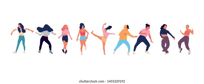 Crowd of young people dancing at club. Big set of characters having fun at party. Flat colorful vector illustration. - Vector