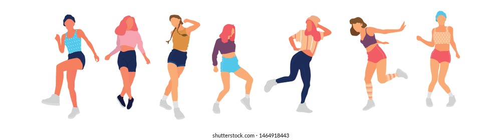 Crowd of young people dancing at club. Big set of characters having fun at party. Flat colorful vector illustration. - Vector