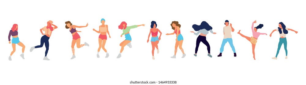 Crowd of young people dancing at club. Big set of characters having fun at party. Flat colorful vector illustration. - Vector