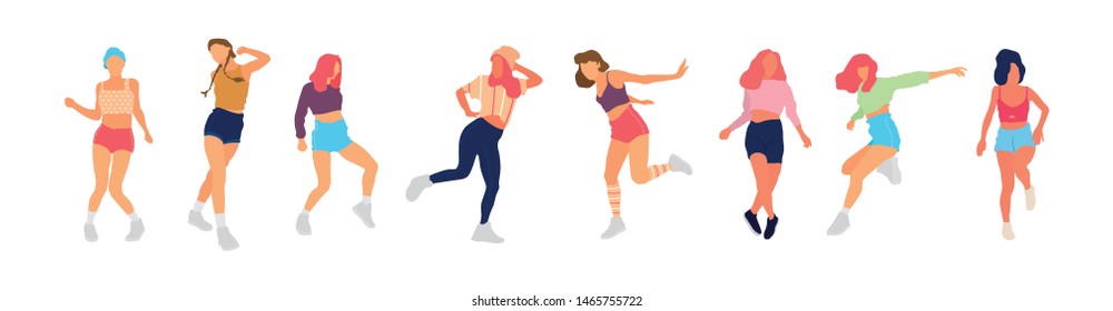 Crowd of young people dancing at club. Big set of characters having fun at party. Flat colorful vector illustration.  