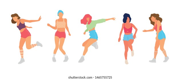 Crowd of young people dancing at club. Big set of characters having fun at party. Flat colorful vector illustration. 