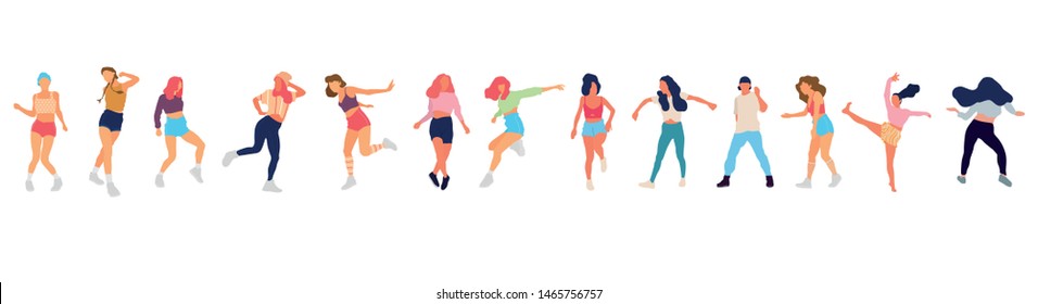 Crowd of young people dancing at club. Big set of characters having fun at party. Flat colorful vector illustration.  